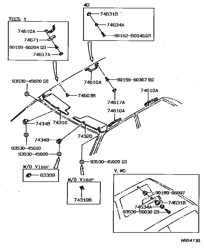 Toyota COROLLA 扶手和遮阳板 EPC diagram — NB0473B