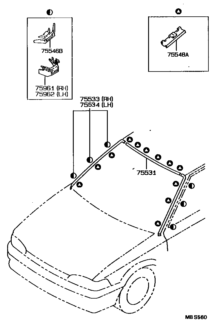 Toyota COROLLA 前防护条 EPC diagram — MBS560