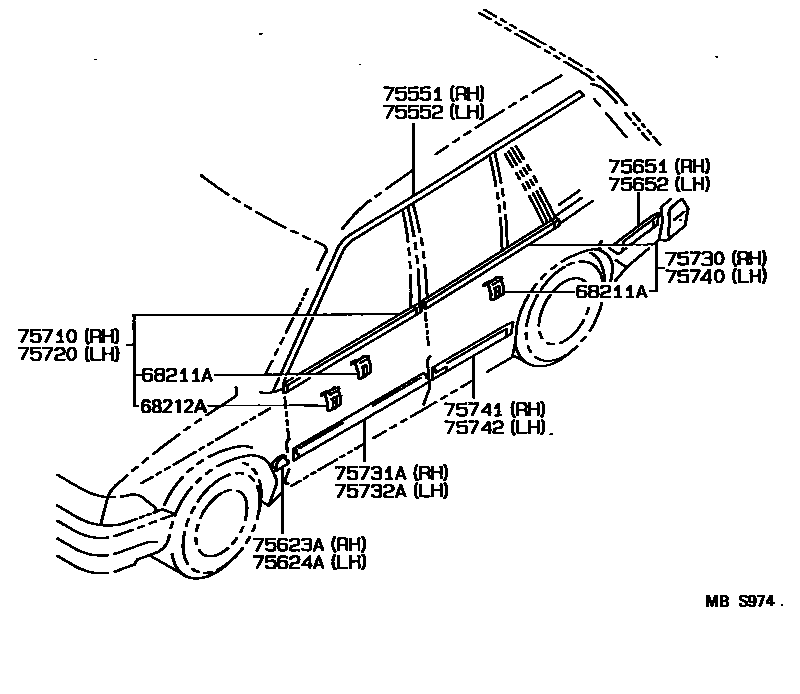 Toyota COROLLA 侧防护条 EPC diagram — MBS974
