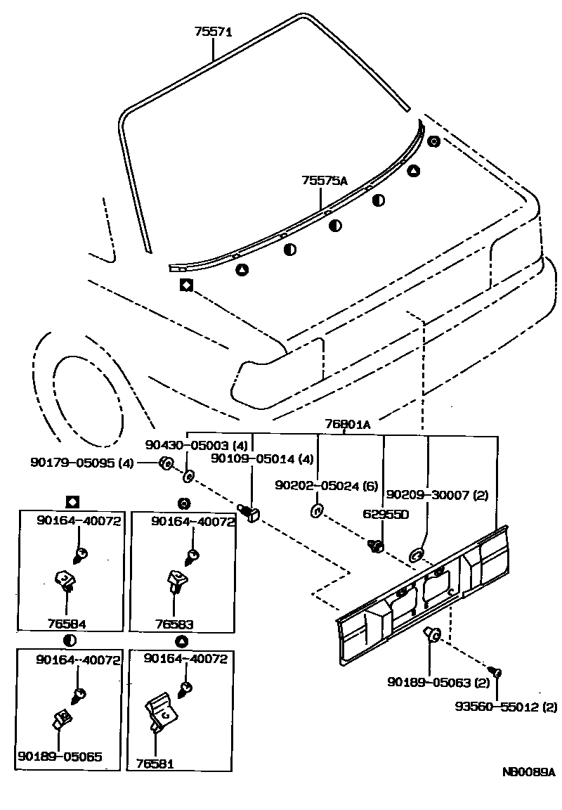 Toyota COROLLA 后防护条 EPC diagram — NB0089A