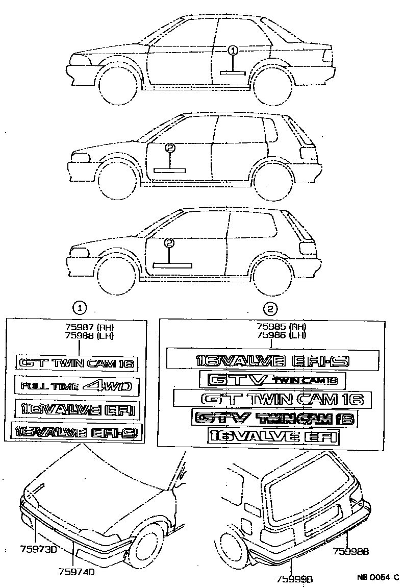 Toyota COROLLA 车身镶条 EPC diagram — NB0054C