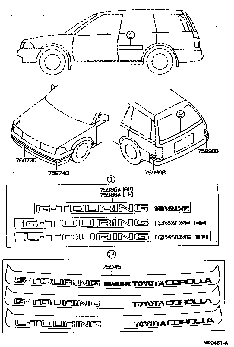 Toyota COROLLA 车身镶条 EPC diagram — NB0481A