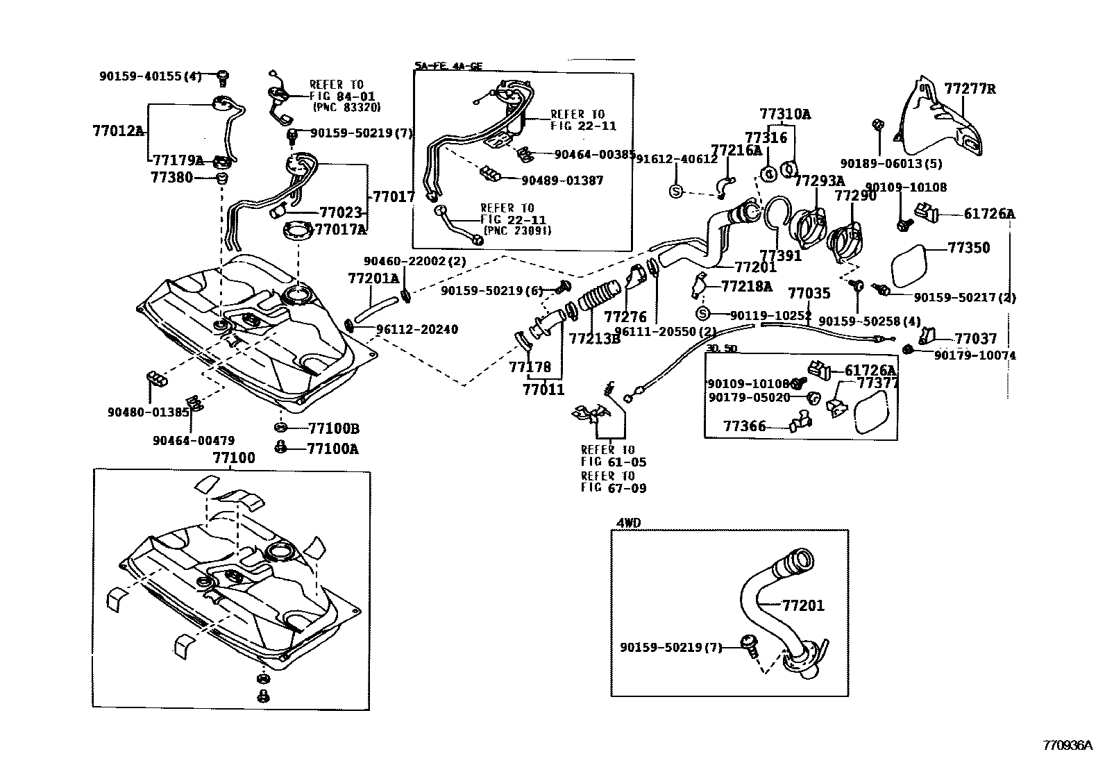 Toyota COROLLA 燃油箱和燃油管 EPC diagram — 770936A