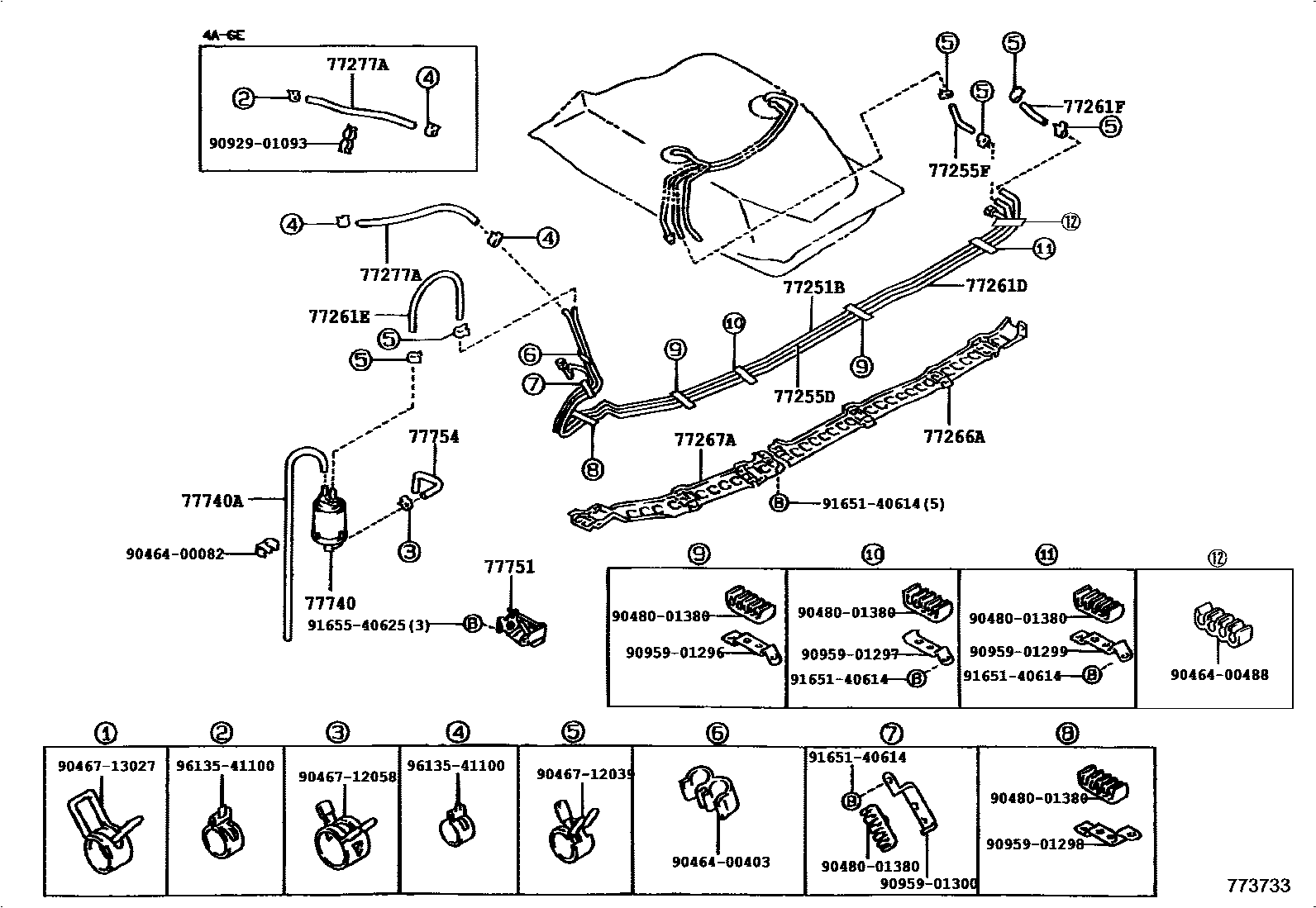 Toyota COROLLA 燃油箱和燃油管 EPC diagram — 773733