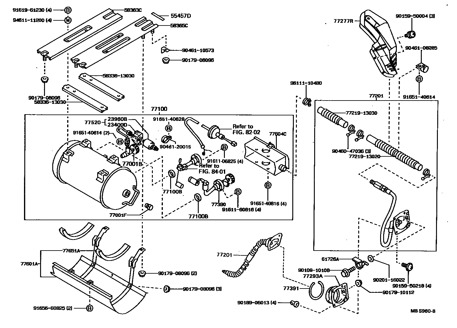 Toyota COROLLA 燃油箱和燃油管 EPC diagram — MBS960B