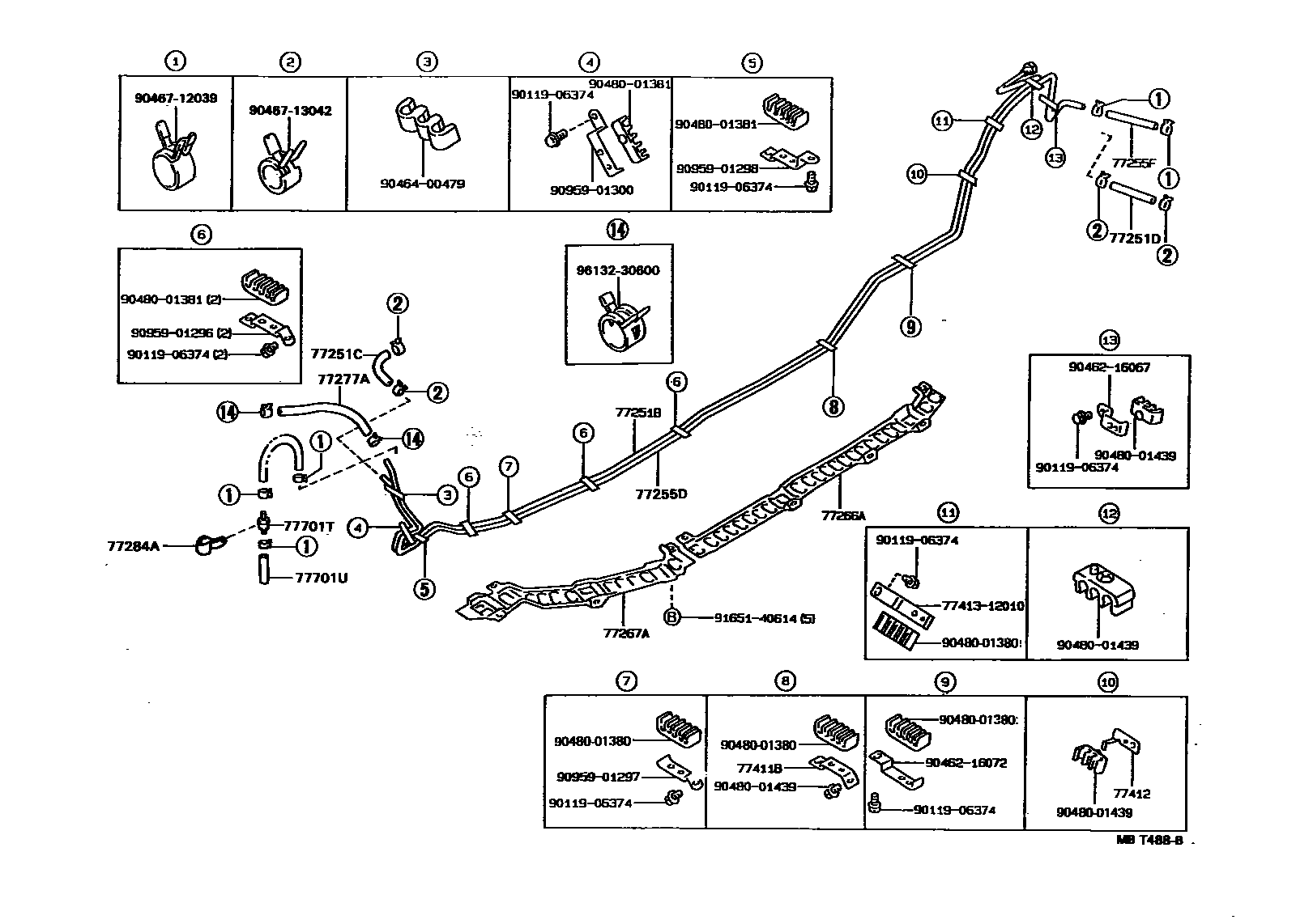 Toyota COROLLA 燃油箱和燃油管 EPC diagram — MBT488B