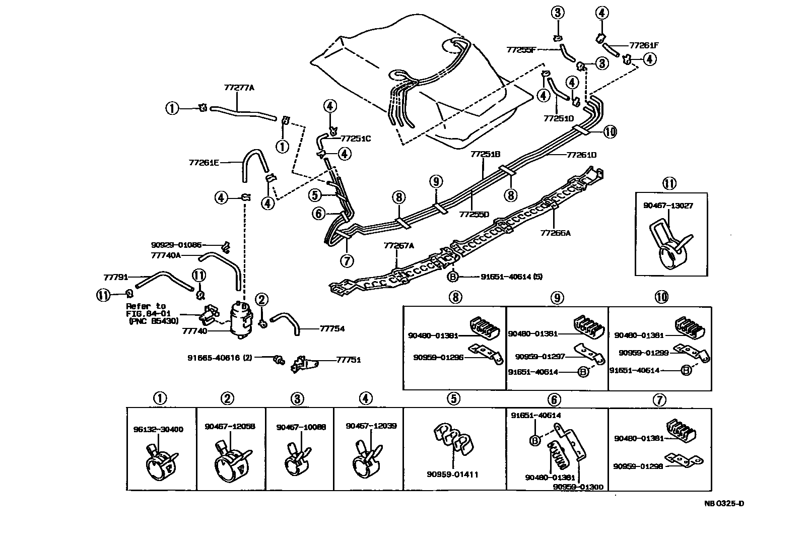 Toyota COROLLA 燃油箱和燃油管 EPC diagram — NB0325D