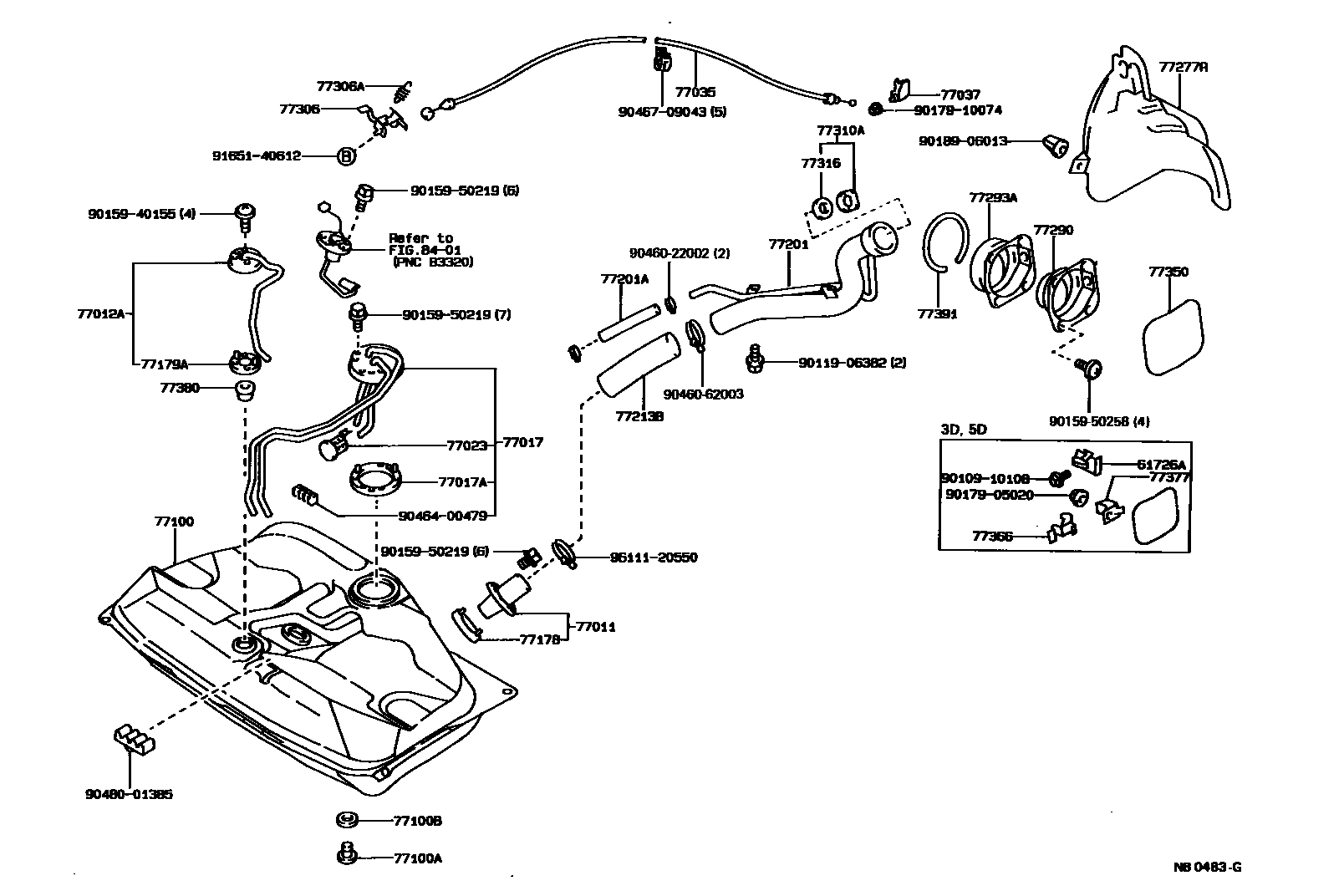 Toyota COROLLA 燃油箱和燃油管 EPC diagram — NB0483G