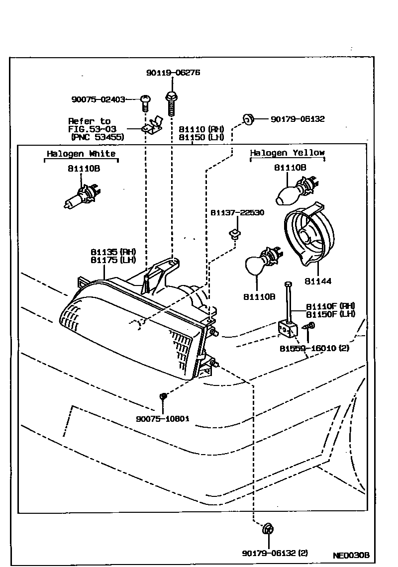 Toyota COROLLA Headlamp EPC diagram — NE0030B