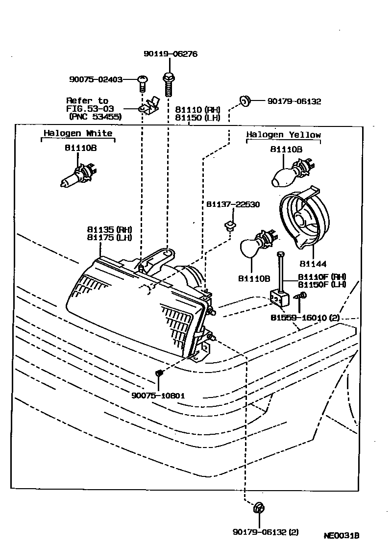 Toyota COROLLA Headlamp EPC diagram — NE0031B