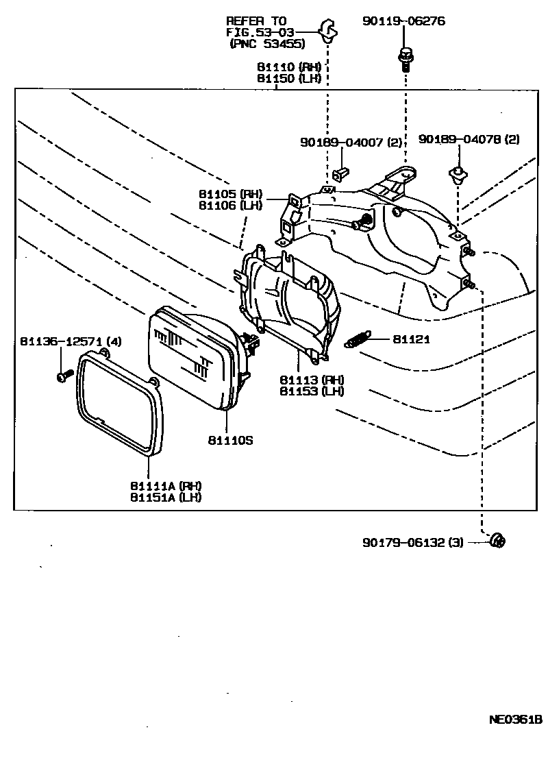 Toyota COROLLA Headlamp EPC diagram — NE0361B