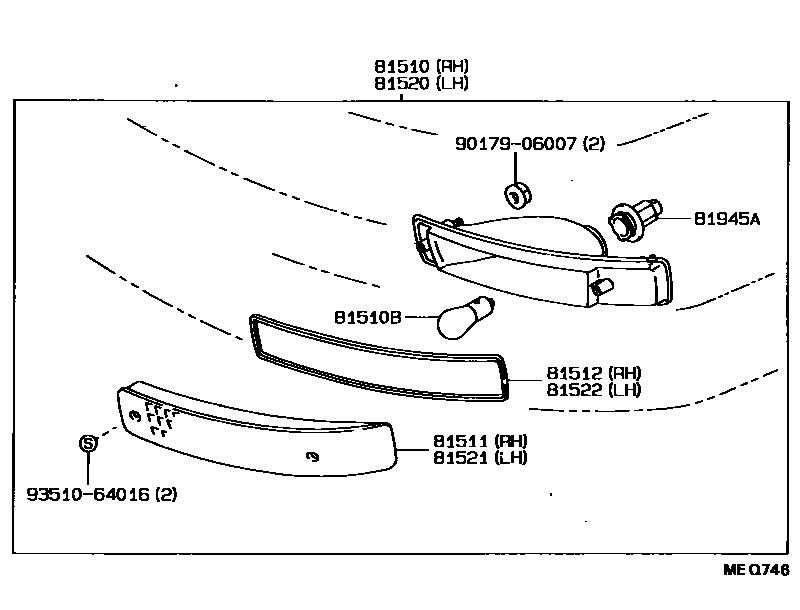 Toyota COROLLA 前转向灯 EPC diagram — MEQ746