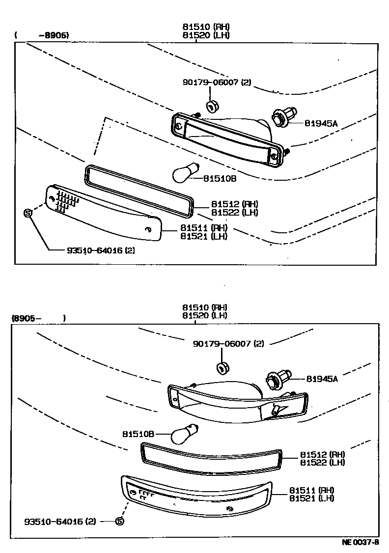 Toyota COROLLA 前转向灯 EPC diagram — NE0037B