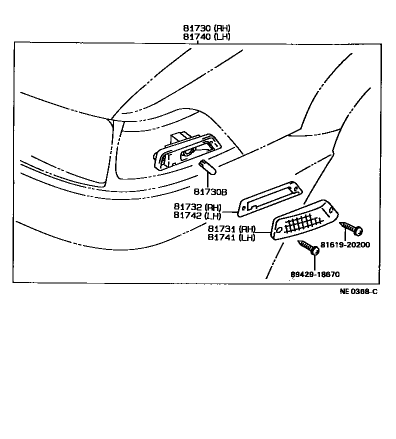 Toyota COROLLA Side Turn Signal & Outer Mirror Lamp EPC diagram — NE0368C