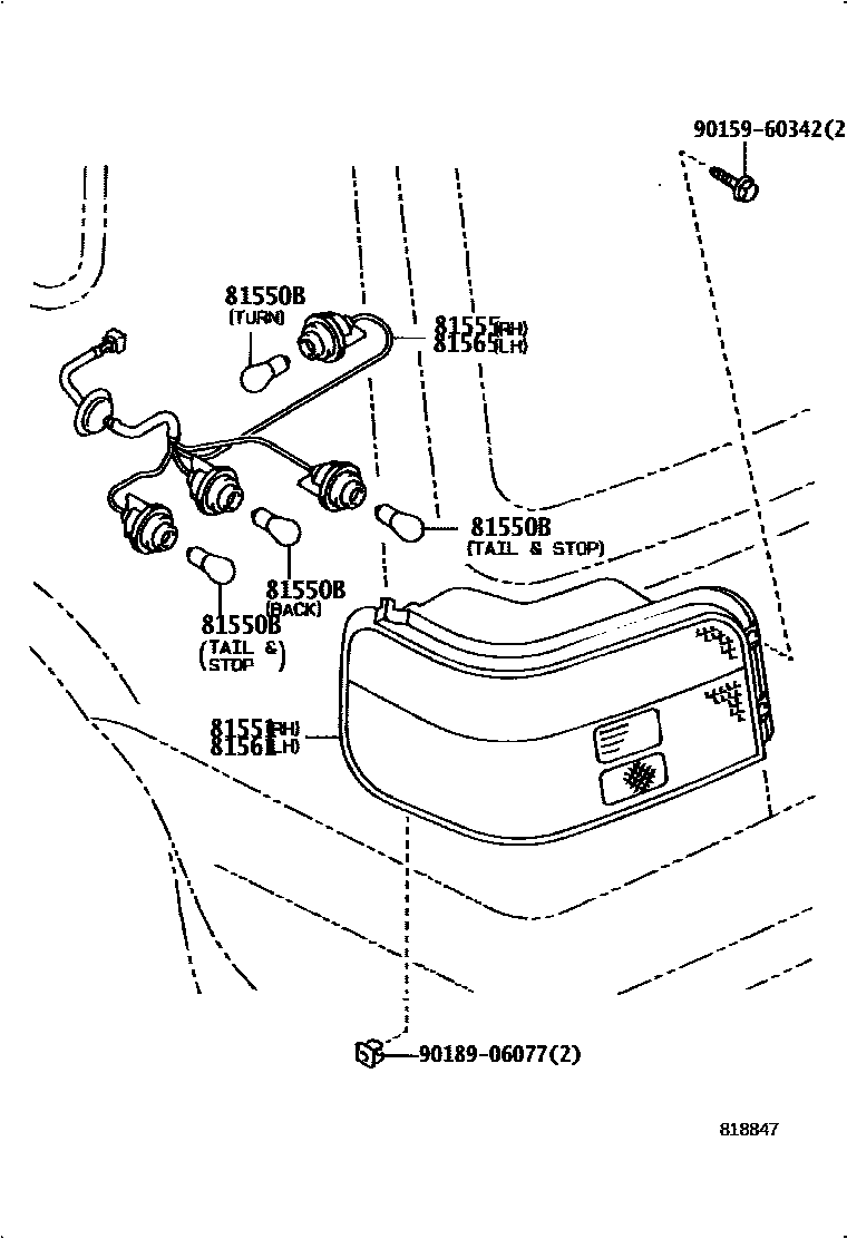 Toyota COROLLA 后组合灯 EPC diagram — 818847
