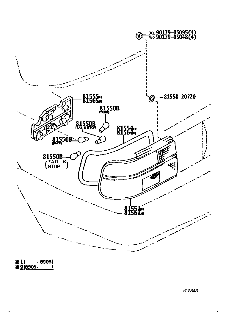 Toyota COROLLA 后组合灯 EPC diagram — 818848