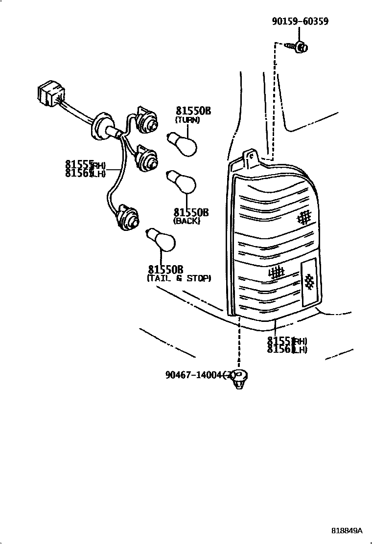 Toyota COROLLA 后组合灯 EPC diagram — 818849A