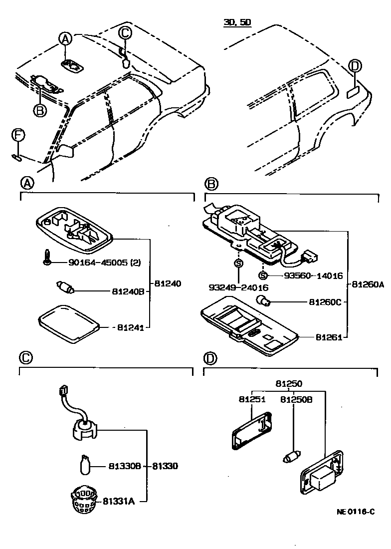 Toyota COROLLA 车内灯 EPC diagram — NE0116C