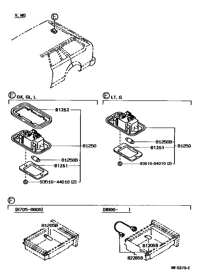 Toyota COROLLA 车内灯 EPC diagram — NE0379E