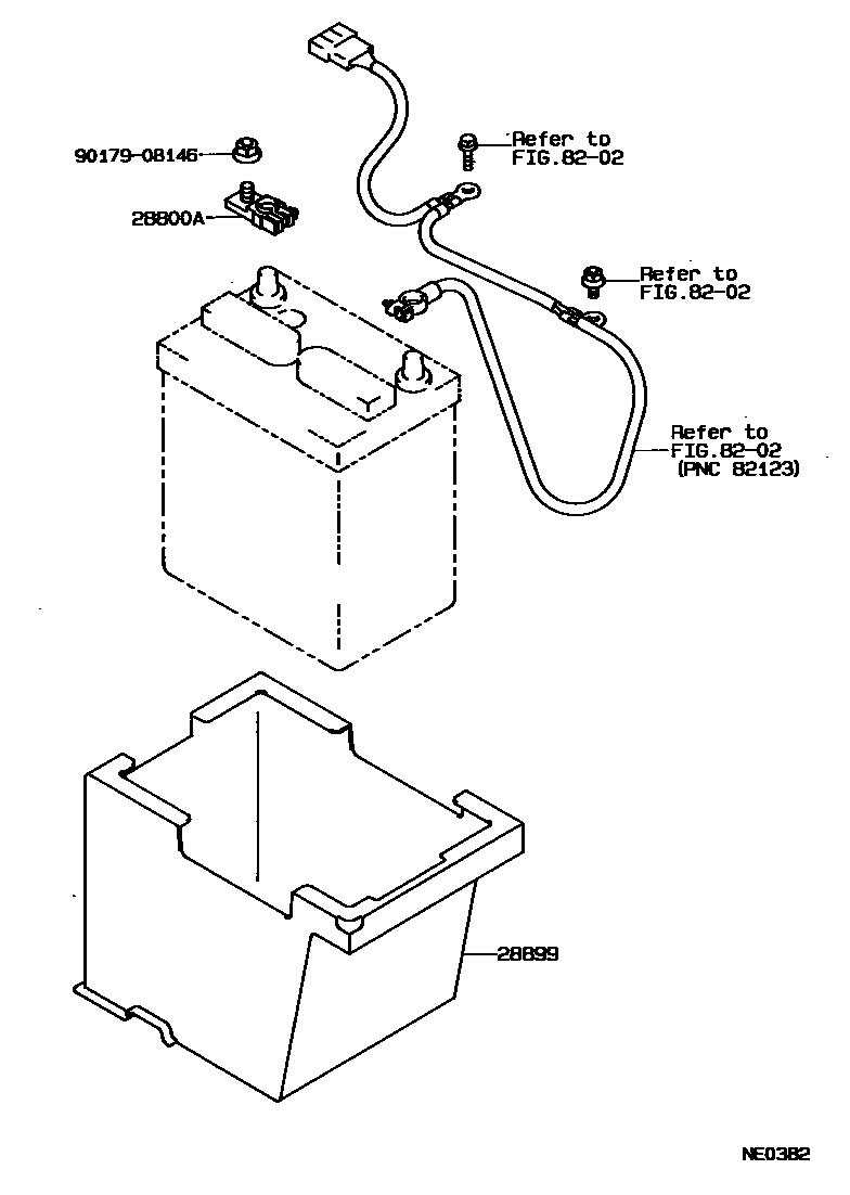 Toyota COROLLA 蓄电池和蓄电池电缆 EPC diagram — NE0382