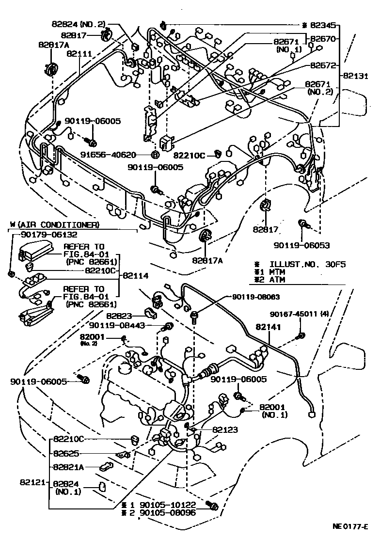 Toyota COROLLA 线束和卡夹 EPC diagram — NE0177E