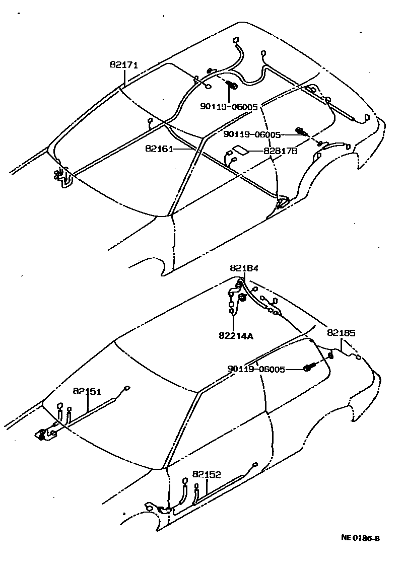 Toyota COROLLA 线束和卡夹 EPC diagram — NE0186B