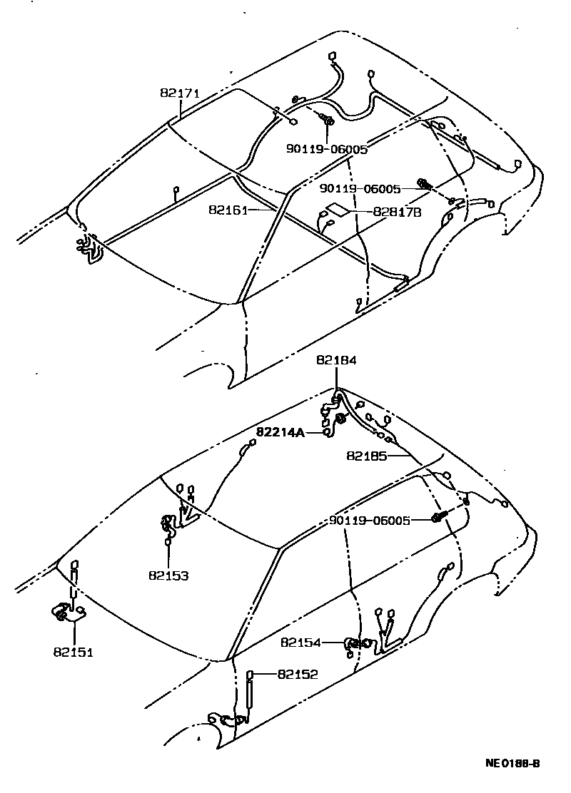 Toyota COROLLA 线束和卡夹 EPC diagram — NE0188B