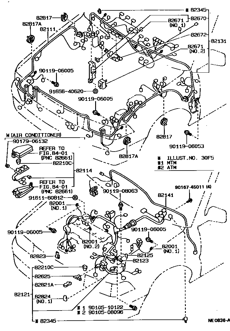 Toyota COROLLA 线束和卡夹 EPC diagram — NE0836A