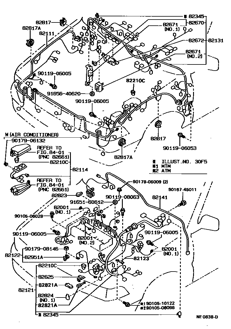Toyota COROLLA 线束和卡夹 EPC diagram — NE0838D