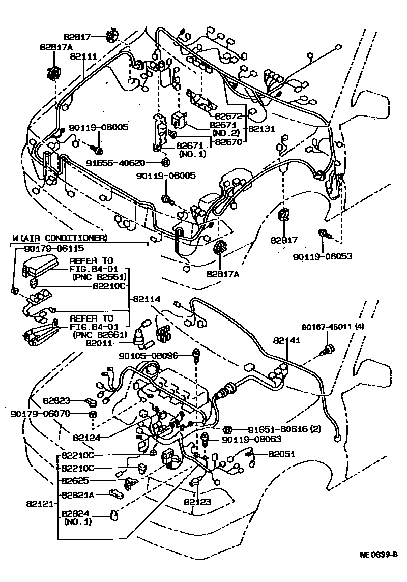 Toyota COROLLA 线束和卡夹 EPC diagram — NE0839B
