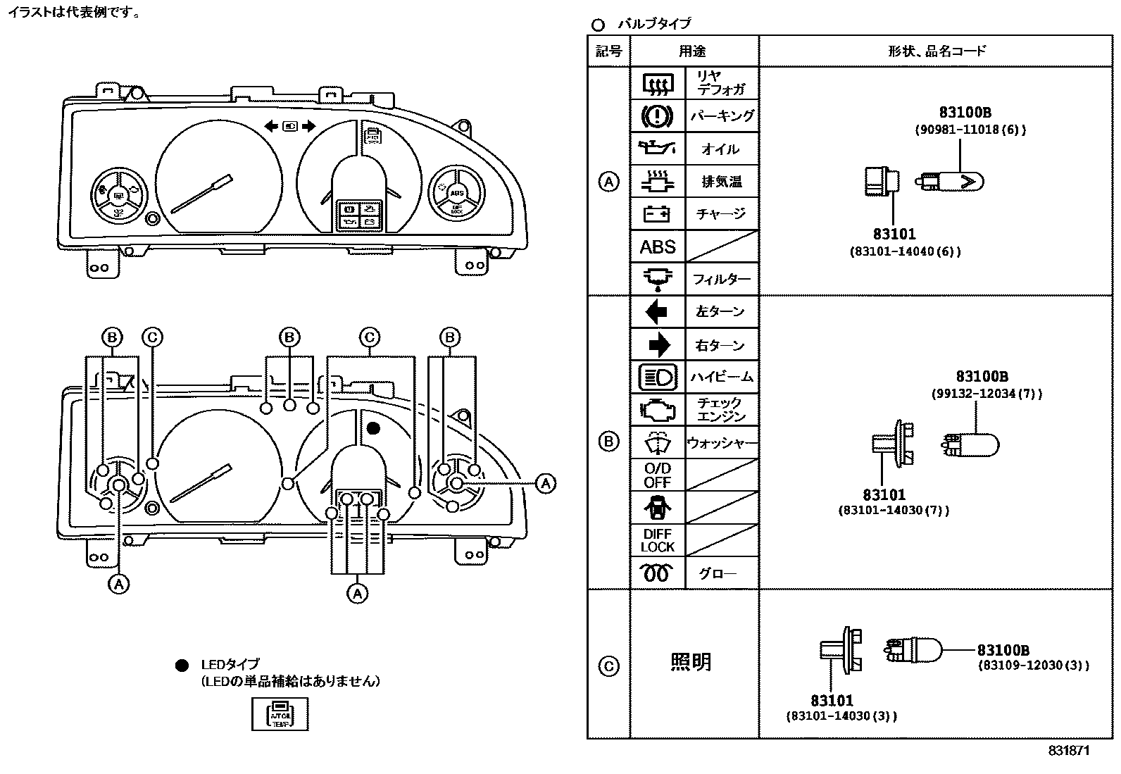 Toyota COROLLA 仪表 EPC diagram — 831871