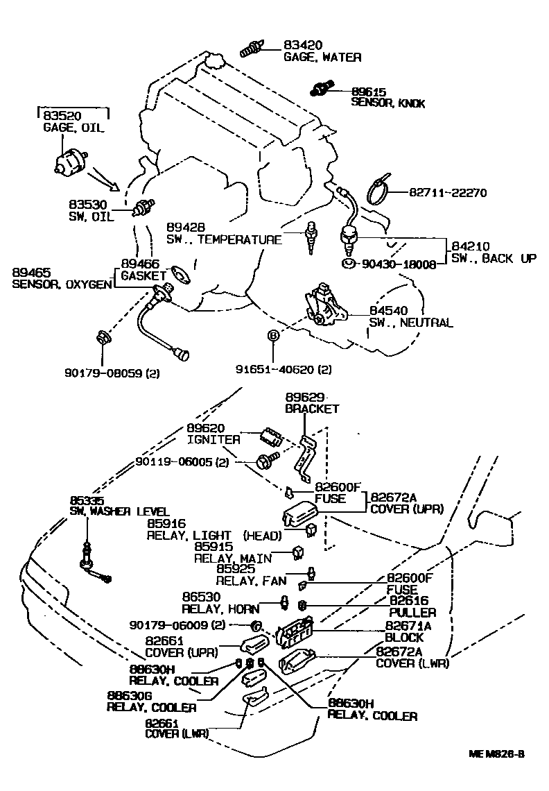 Toyota COROLLA 开关和继电器和ECU EPC diagram — MEM826B