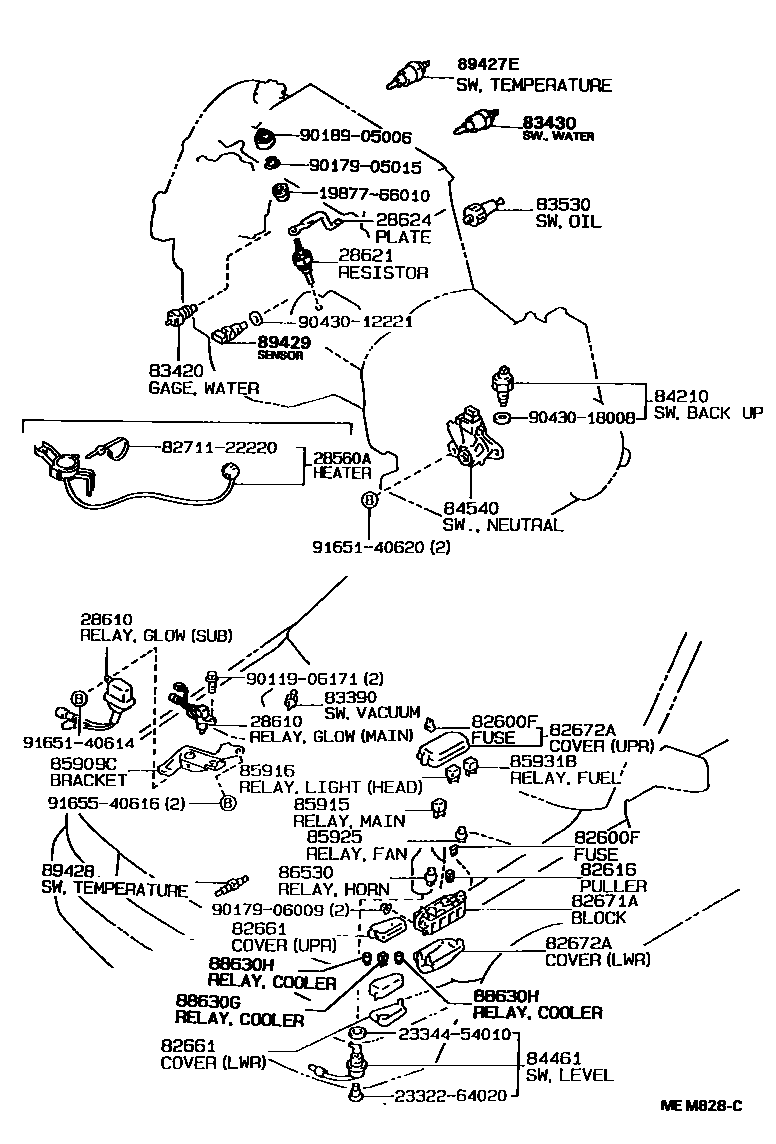 Toyota COROLLA 开关和继电器和ECU EPC diagram — MEM828C
