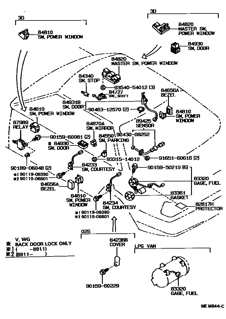Toyota COROLLA 开关和继电器和ECU EPC diagram — MEM844C