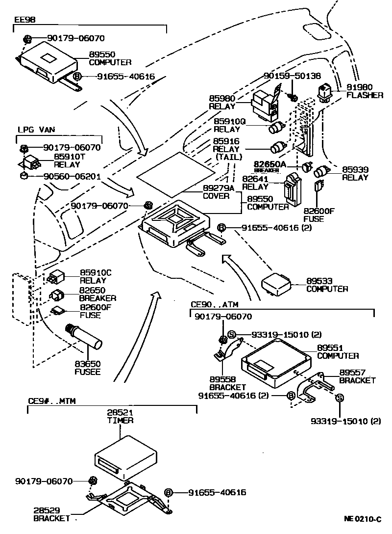 Toyota COROLLA 开关和继电器和ECU EPC diagram — NE0210C