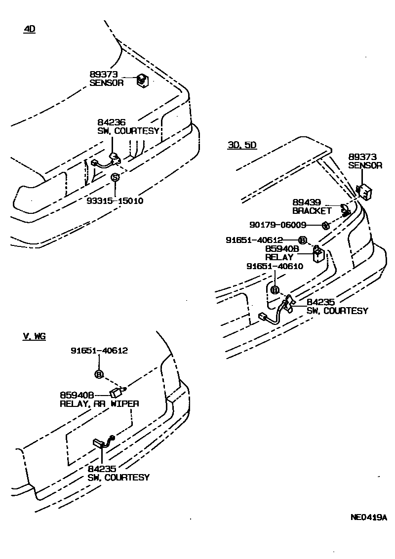 Toyota COROLLA 开关和继电器和ECU EPC diagram — NE0419A