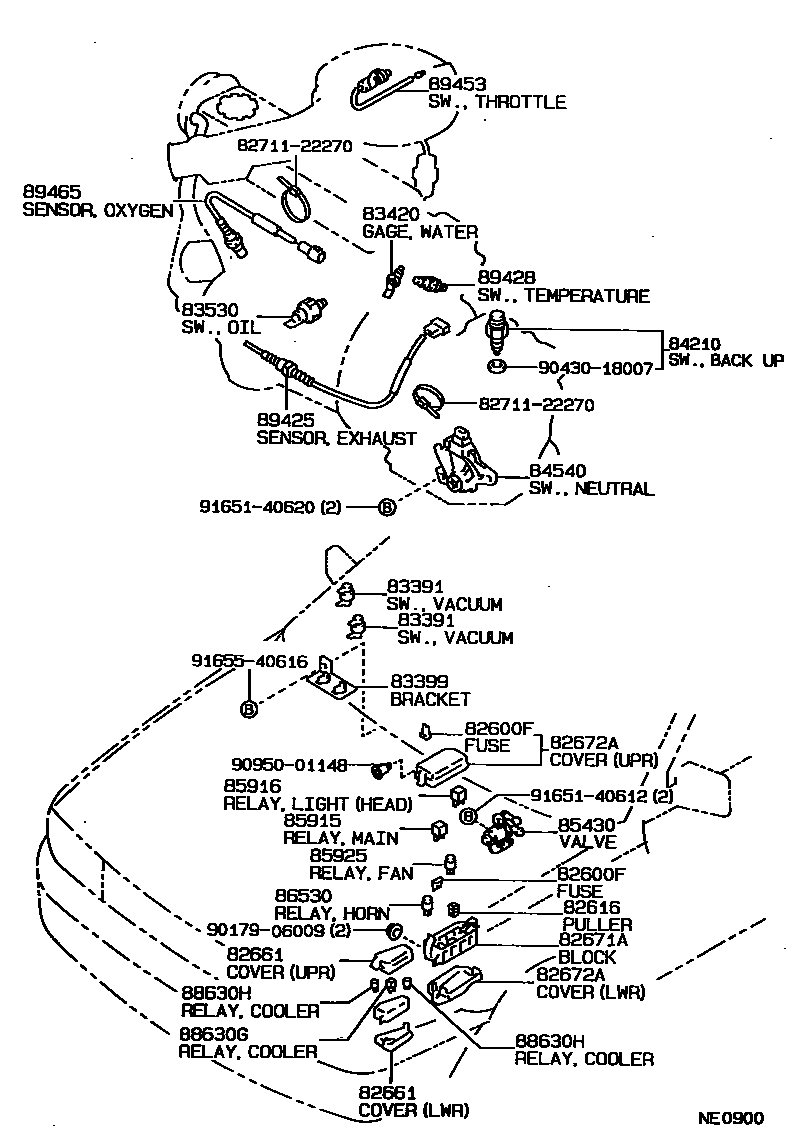 Toyota COROLLA 开关和继电器和ECU EPC diagram — NE0900