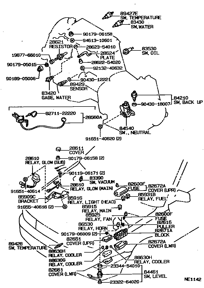 Toyota COROLLA 开关和继电器和ECU EPC diagram — NE1142