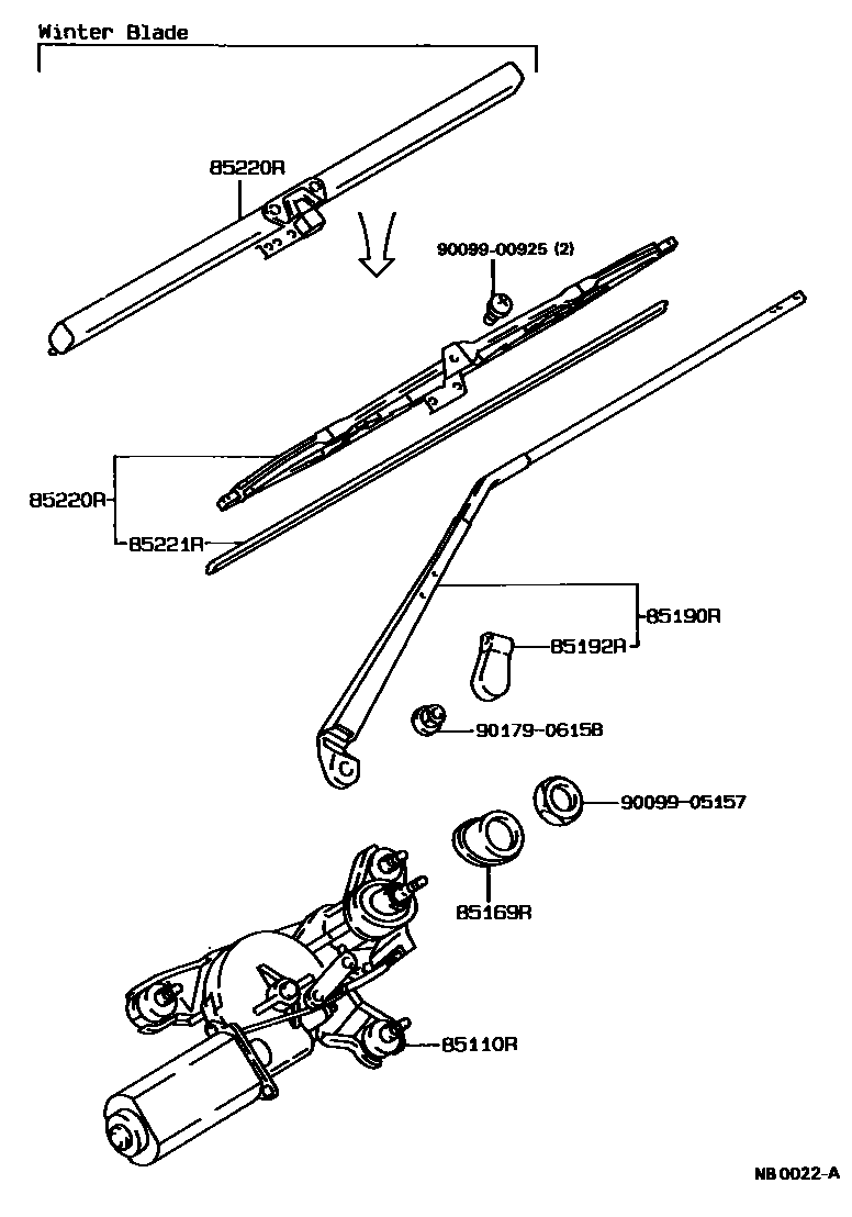 Toyota COROLLA 后刮水器 EPC diagram — NE0022A