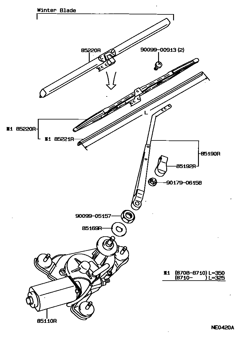 Toyota COROLLA 后刮水器 EPC diagram — NE0420A