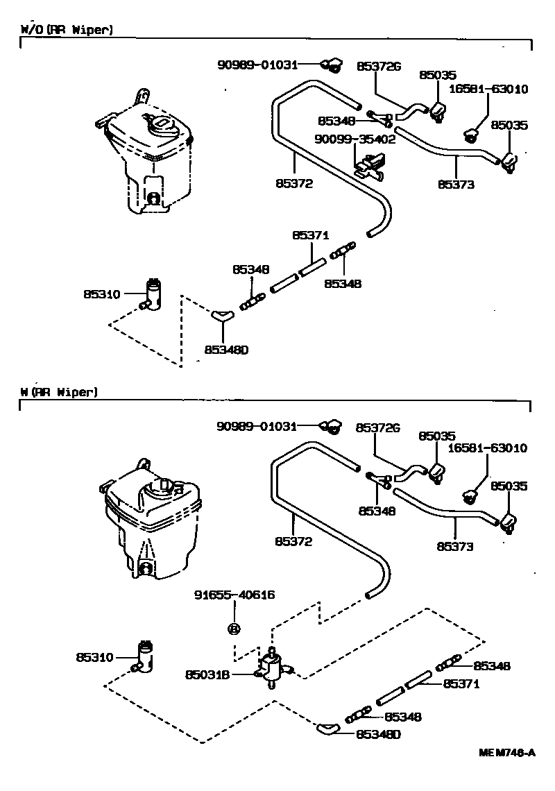 Toyota COROLLA 挡风玻璃清洗器 EPC diagram — MEN746A