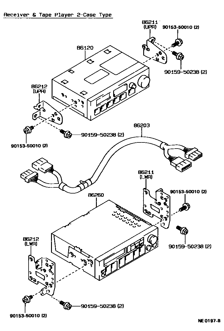 Toyota COROLLA 收音机、放大器和冷凝器 EPC diagram — NE0197B
