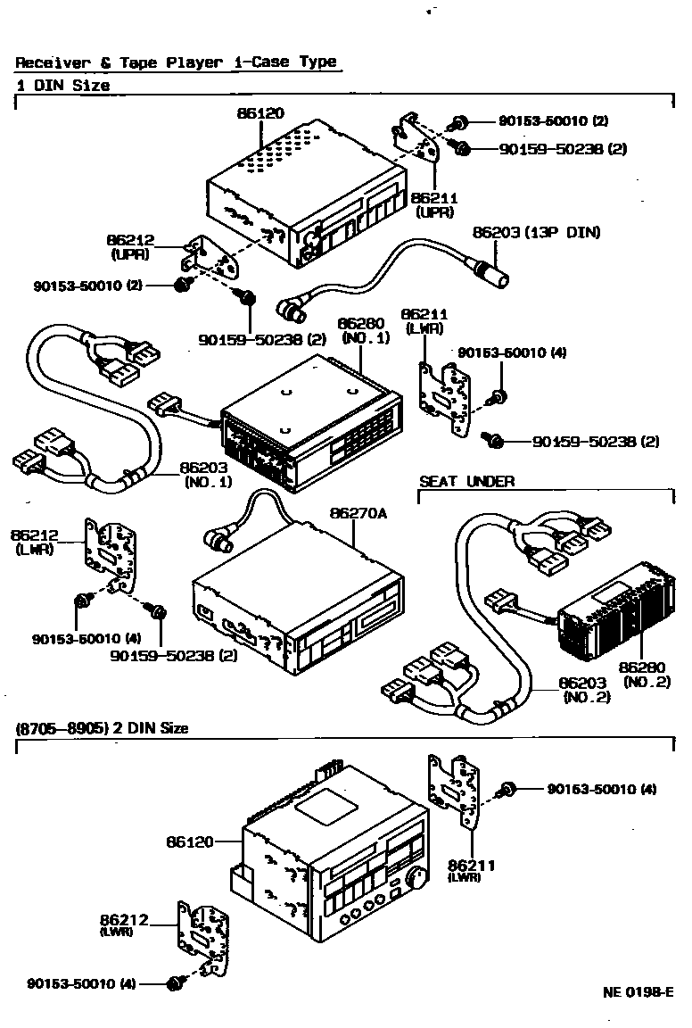 Toyota COROLLA 收音机、放大器和冷凝器 EPC diagram — NE0198E