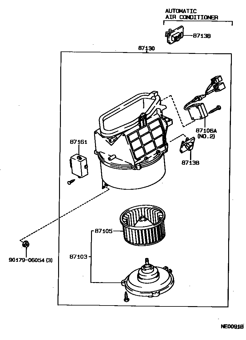Toyota COROLLA 暖风和空调系统 - 加热装置和鼓风机 EPC diagram — NE0091B