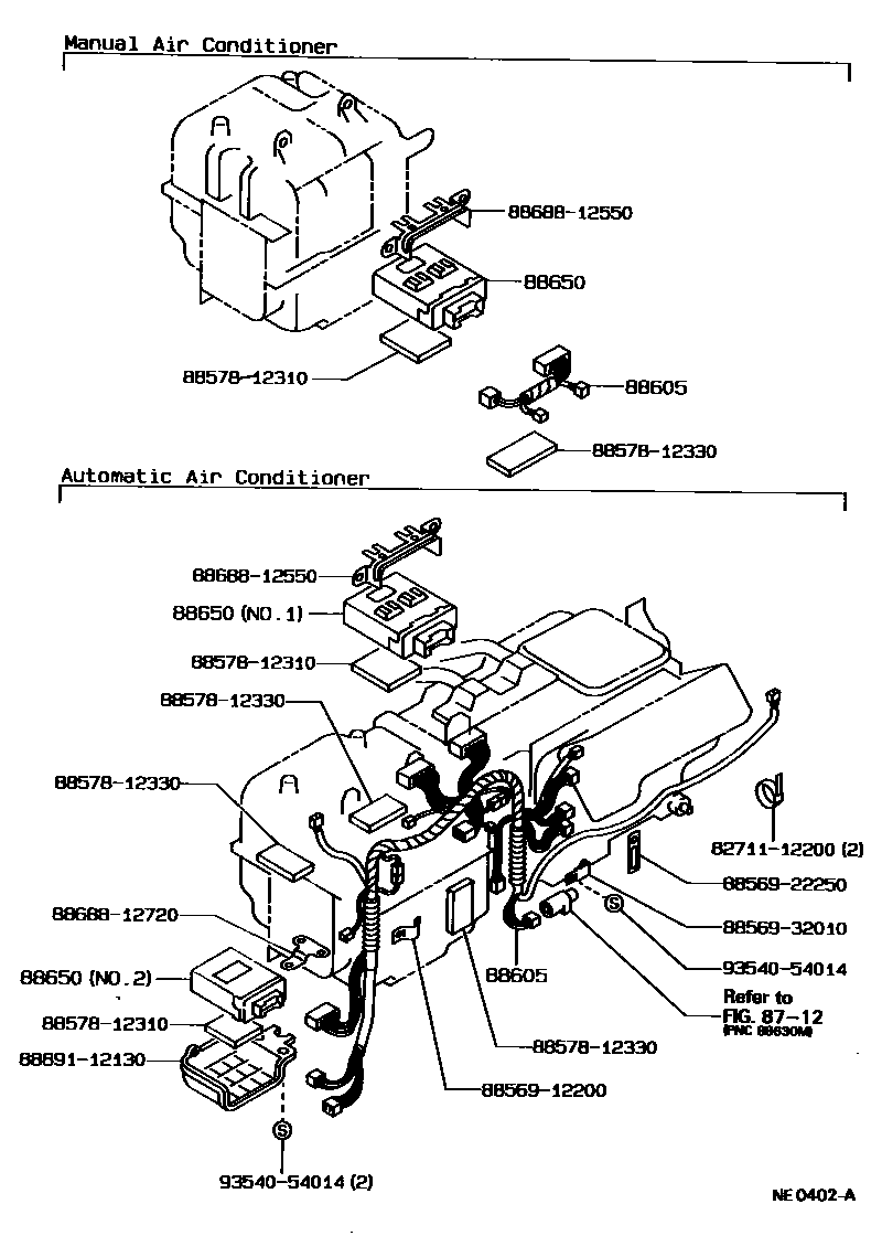 Toyota COROLLA 暖风和空调系统 - 冷却器组件 EPC diagram — NE0402A