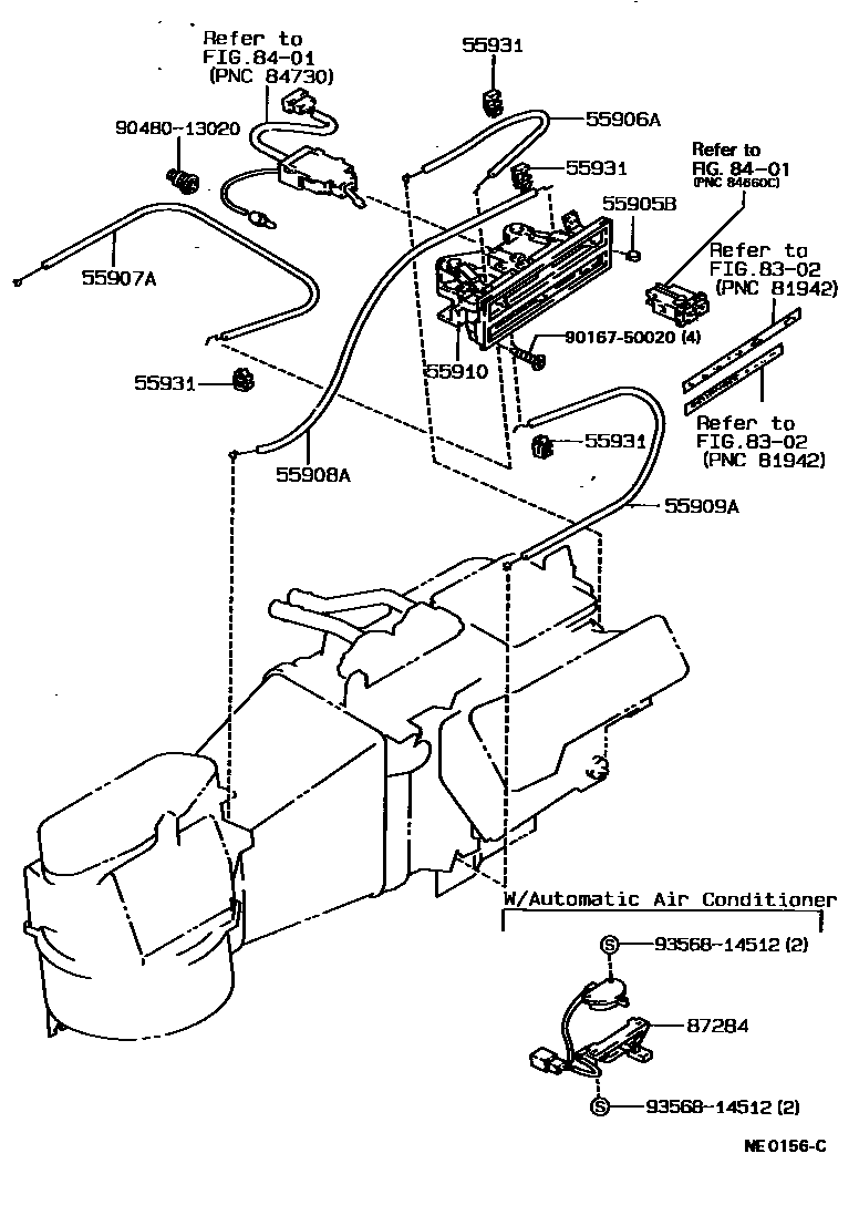 Toyota COROLLA 暖风和空调系统 - 控制器和风管 EPC diagram — NE0156C