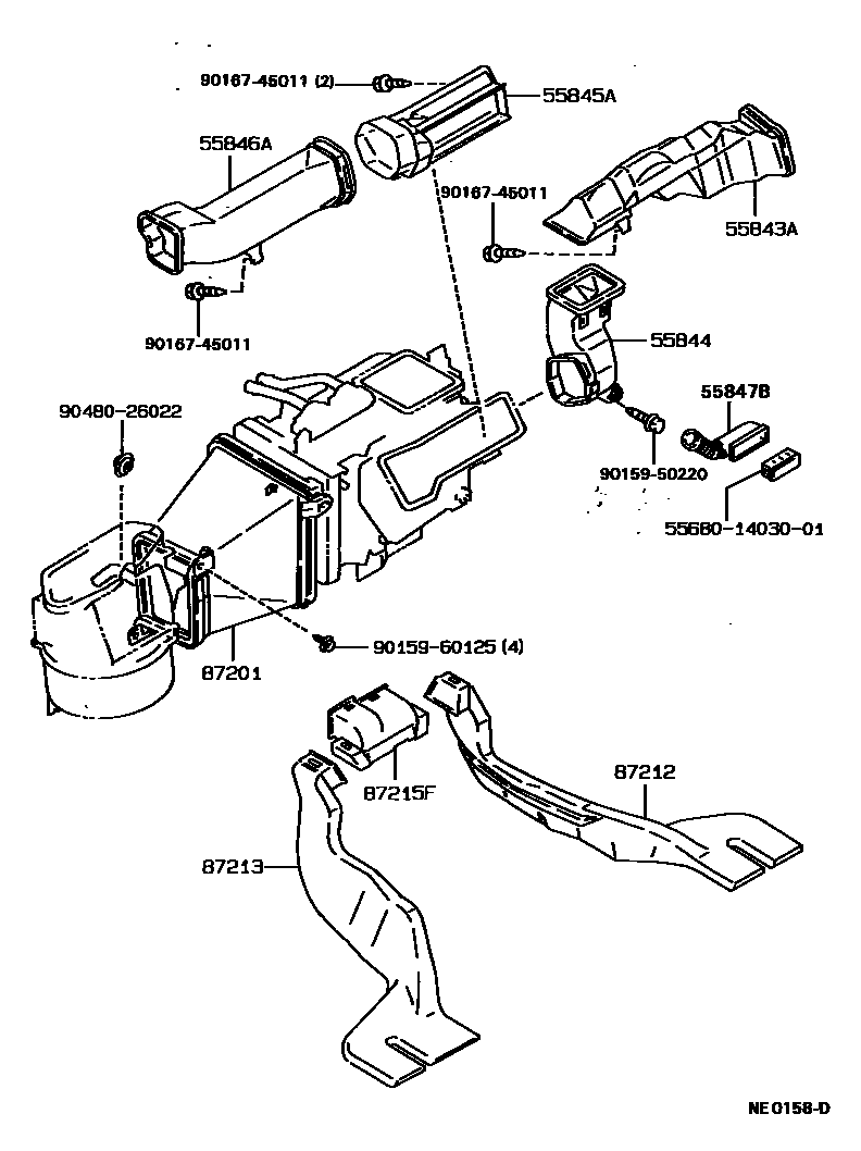 Toyota COROLLA 暖风和空调系统 - 控制器和风管 EPC diagram — NE0158D