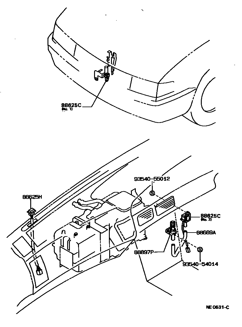 Toyota COROLLA 暖风和空调系统 - 控制器和风管 EPC diagram — NE0531C