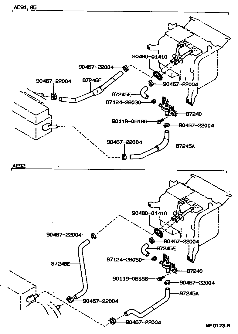 Toyota COROLLA 暖风和空调系统 - 水管 EPC diagram — NE0123B