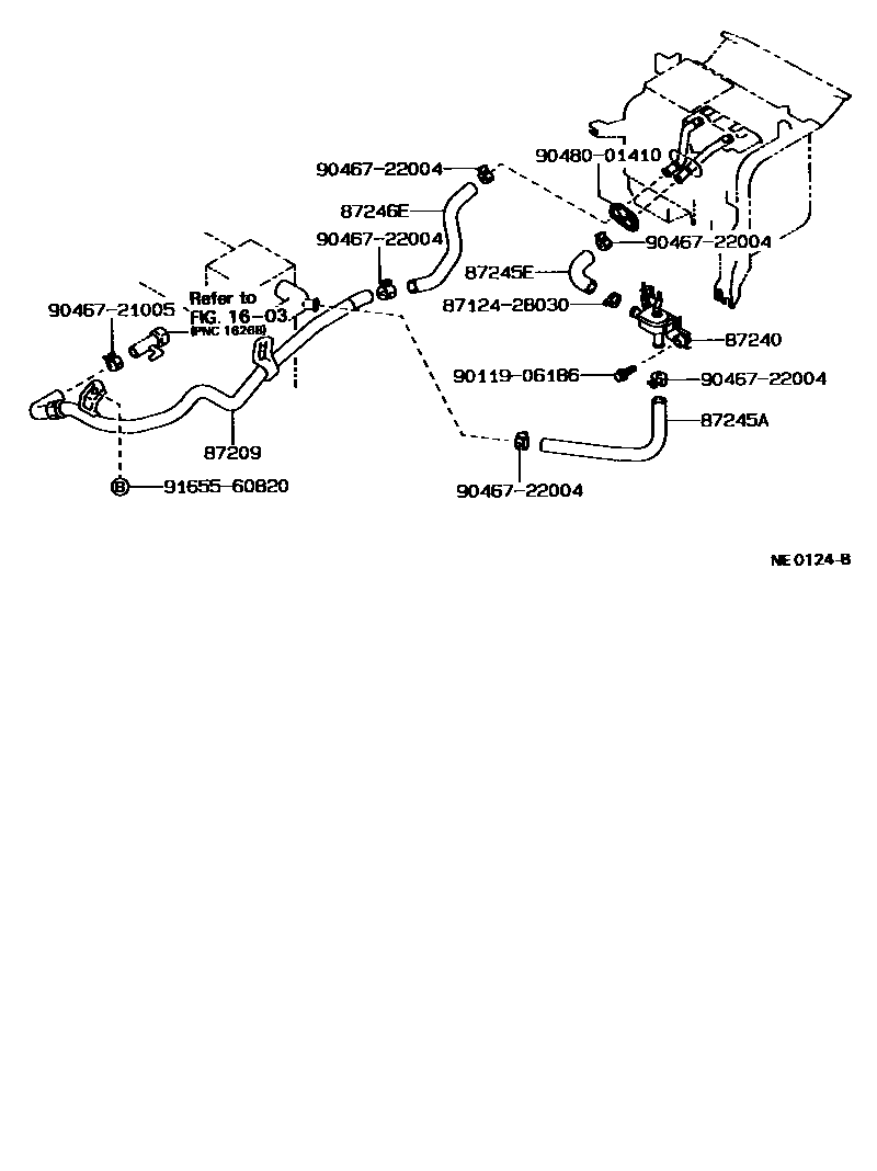 Toyota COROLLA 暖风和空调系统 - 水管 EPC diagram — NE0124B